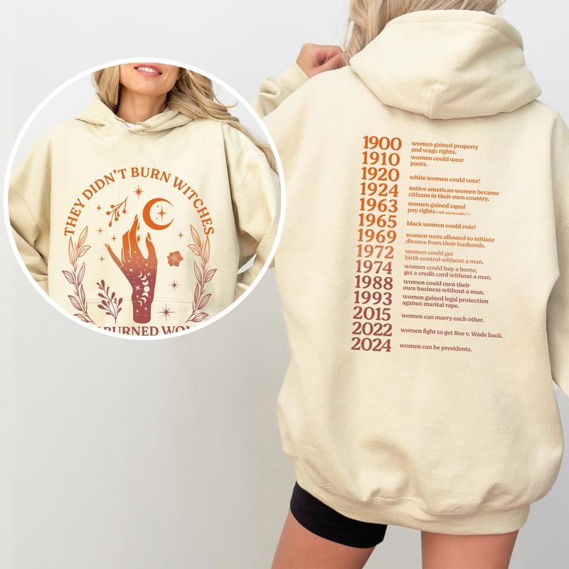 They Didn't Burn Witches Feminism 2-Sided Hoodie, They Burned Women Pullover, Women's Rights Hoodies for Women, Witchy Feminist Womenswear