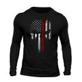 Thin Red Line Flag Skull USA Firefighter Long Sleeve Men's T-Shirt Casual Classic Hoodie, Sweatshirt | CiraTrend.com