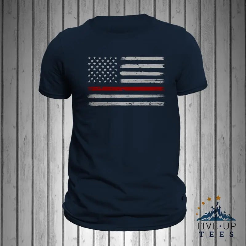 Thin Red Line Flag USA Firefighter Brushed Flag Men's T-Shirt Hoodie, Sweatshirt | CiraTrend.com