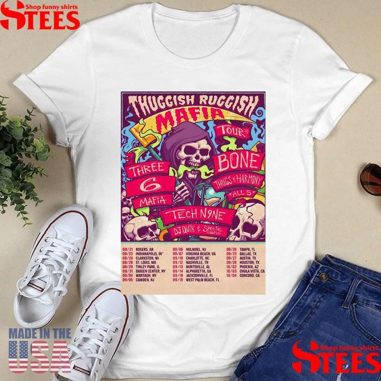 Three 6 Mafia And Bone Thugs-n-harmony Thuggish Ruggish Mafia Tour 2025 Dates T-shirt