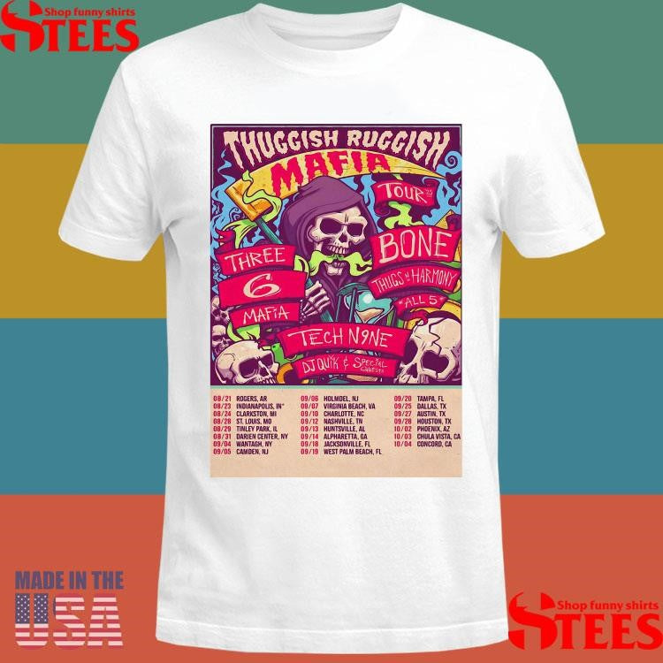 Three 6 Mafia And Bone Thugs-n-harmony Thuggish Ruggish Mafia Tour 2025 Dates T-shirt