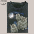 Three Cats Retro Moon Graphic T-shirts, Vintage Cat MoonMeme Tshirt, Cat Lovers, Funny Cat Tee, Washed Tee, Weird Meme T...