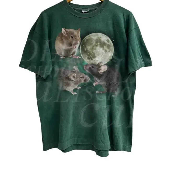 Three Mouse Moon Vintage Graphic T-shirt, Retro Mouse Lovers Tshirt, Rat Shirts, Cute Mouse Tee, Relaxed Washed Adult...