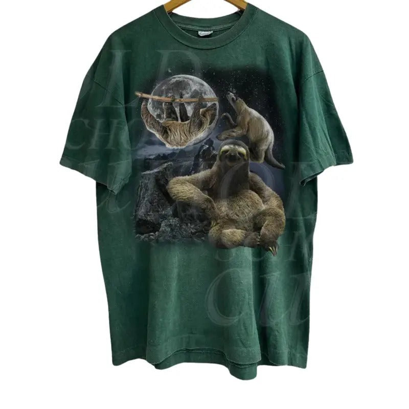 Three Sloths Vintage 90s Graphic T-shirts, Retro Sloth Nature Moon Tshirt, Funny Sloth Lovers Gift, Relaxed Washed Tee,...