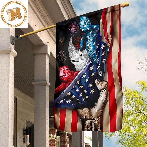 Three Turtle American Flag Firework Independence Day Flag Outdoor Garden Decor 2 Sides Garden House Flag