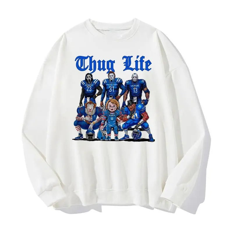 Thug Life Football Halloween Sweatshirt, Horror Character Halloween Sweatshirt, Sport Shirt, Trendy Halloween Shirt,...