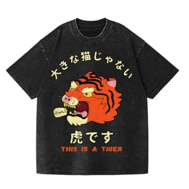 Tiger Vintage Wash Japanese Design T-Shirt Womenswear Streetwear Summer Crewneck Tshirt Hoodie, Sweatshirt | CiraTrend.com