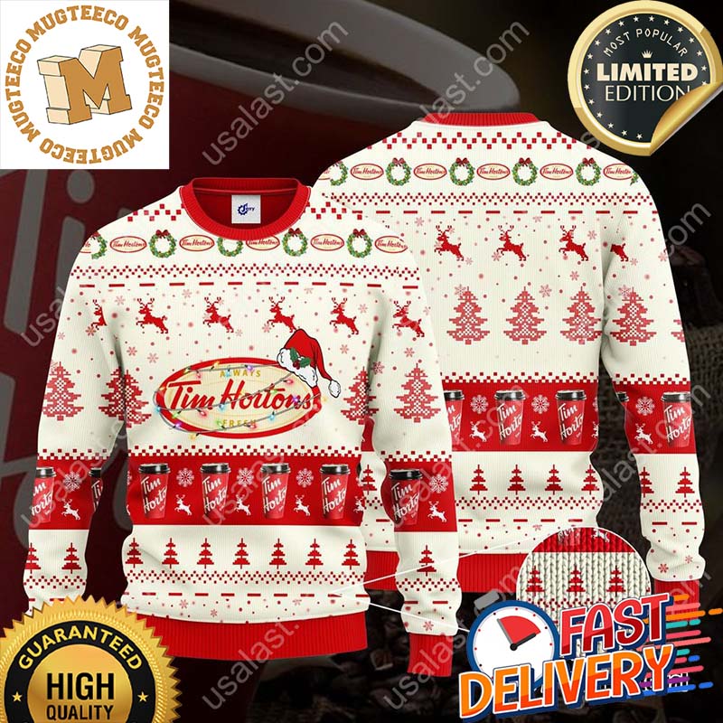Tim Hortons Santa Hat Ugly Christmas Sweater For Holiday 2023 Xmas Gifts