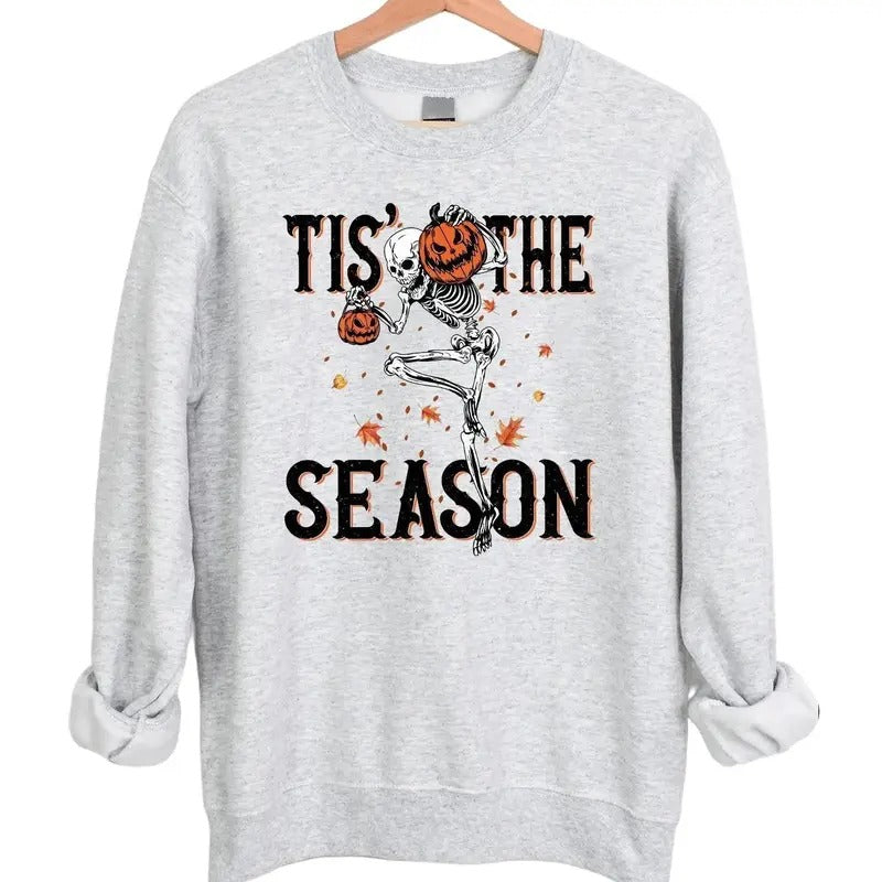 Tis' The Season Skeleton Halloween Crewneck Sweatshirt Hoodie Tshirt, Halloween 2024 Gifts | CiraTrend.com