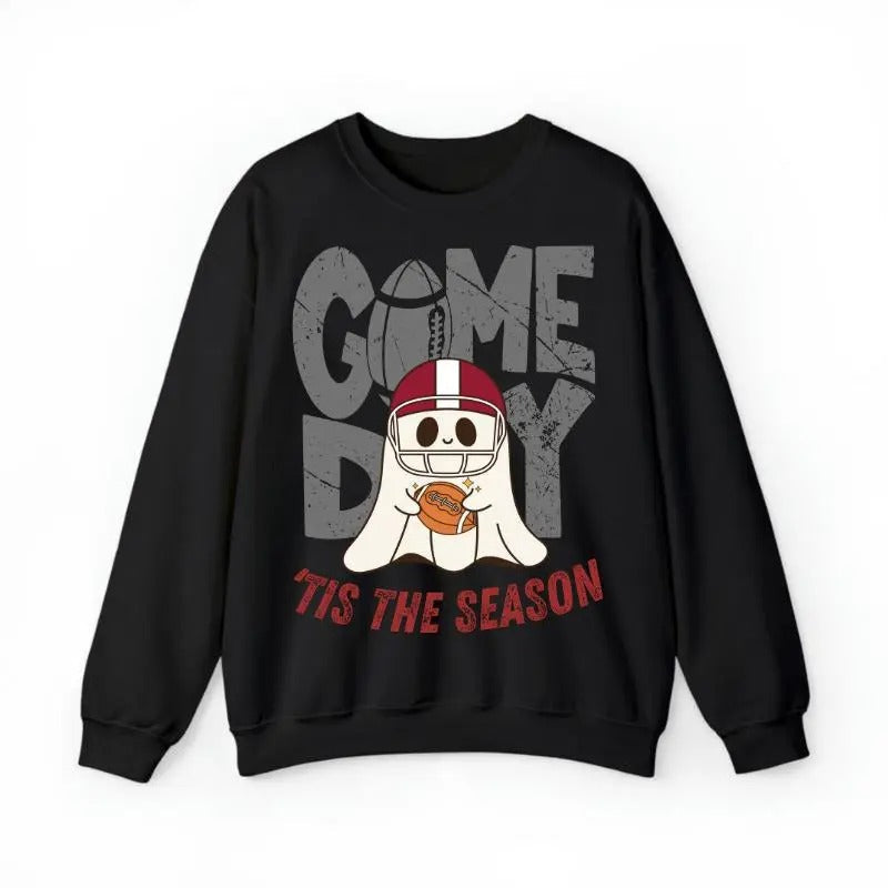 Tis The Season Ghost Football Sweatshirt, Vintage College Game Day All Teams Unisex Sweatshirt, Game Day Cute Ghost...