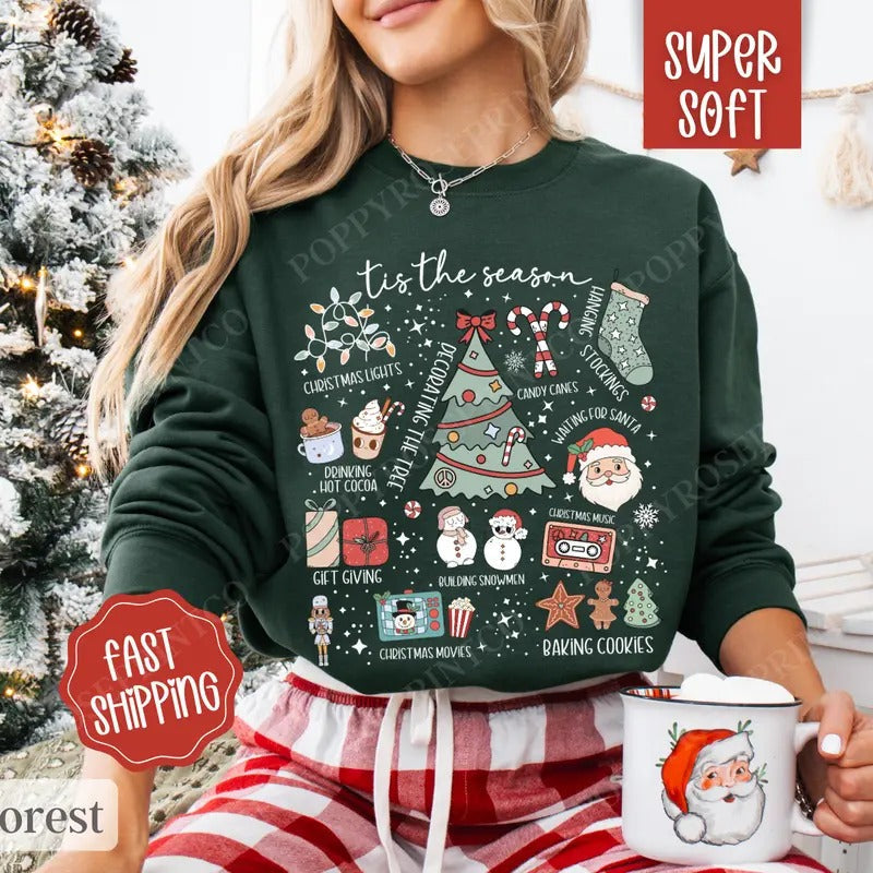 Tis the Season Collage Sweatshirt, Tis the Season Crewneck,  Women's Holiday Sweater T-Shirts, Hoodie | CiraTrend.com