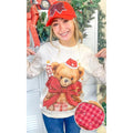 Toby Teddy Bear Christmas Rhinestone Graphic Long Sleeve T-Shirt Hoodie, Sweatshirt | CiraTrend.com