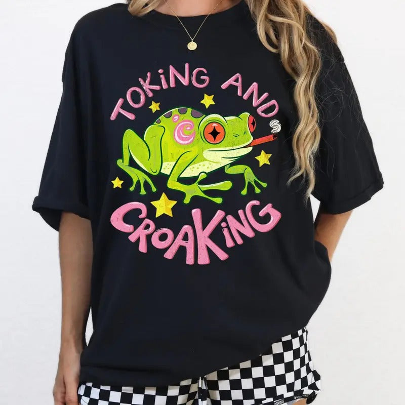 Toking Croaking Shirt Humor Funny Frog Sassy Stoned 420 Toad Smoke T-Shirts, Hoodie, Sweatshirt