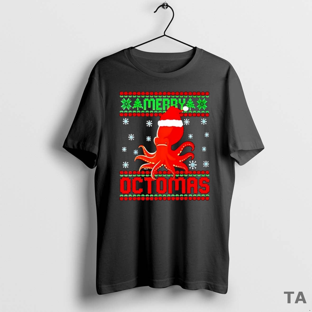 Top Santa Hat Octopus Merry Octomas Ugly Christmas T Shirt Sweater Hoodie, Sweatshirt | CiraTrend.com