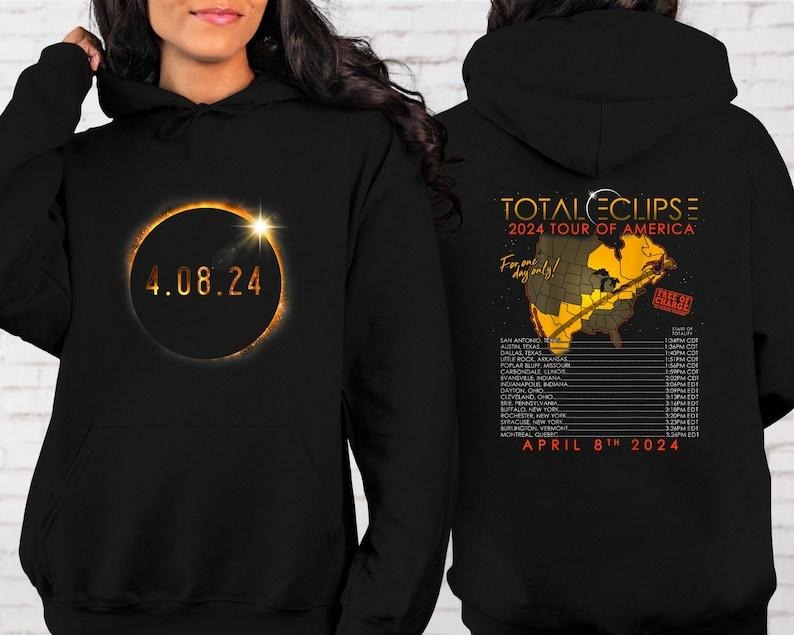 Total Solar Eclipse 2024 Shirt, April 8 2024 Shirt, Solar Eclipse Twice In A Lifetime 2024 Hoodie and Sweater; T-shirt...