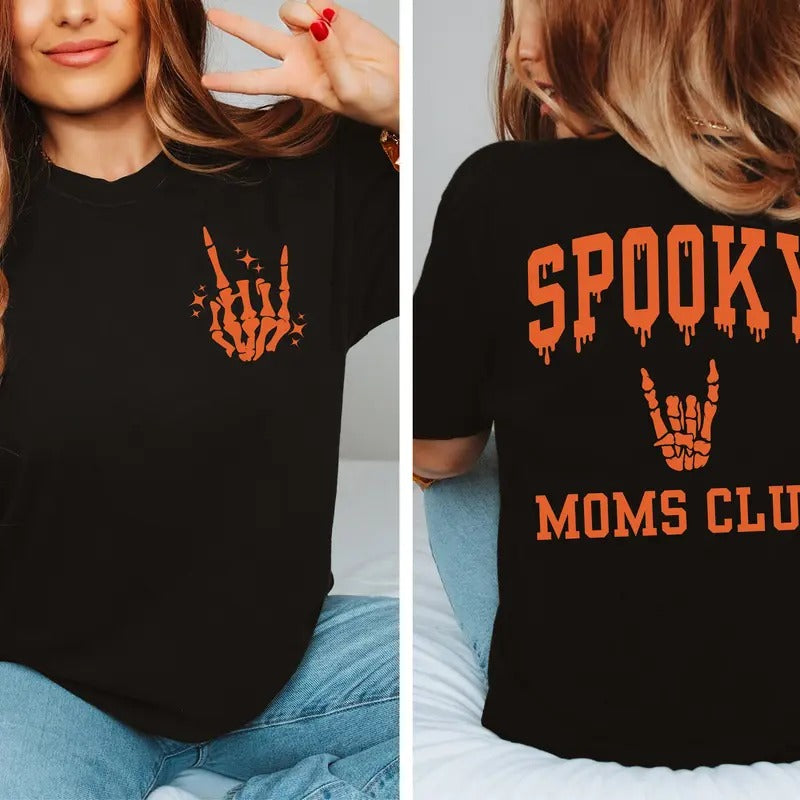Trendy 'spooky Moms Club' Shirt - Women's T-shirt - Halloween Shirts - Retro Inspired Tee - Fall Shirts