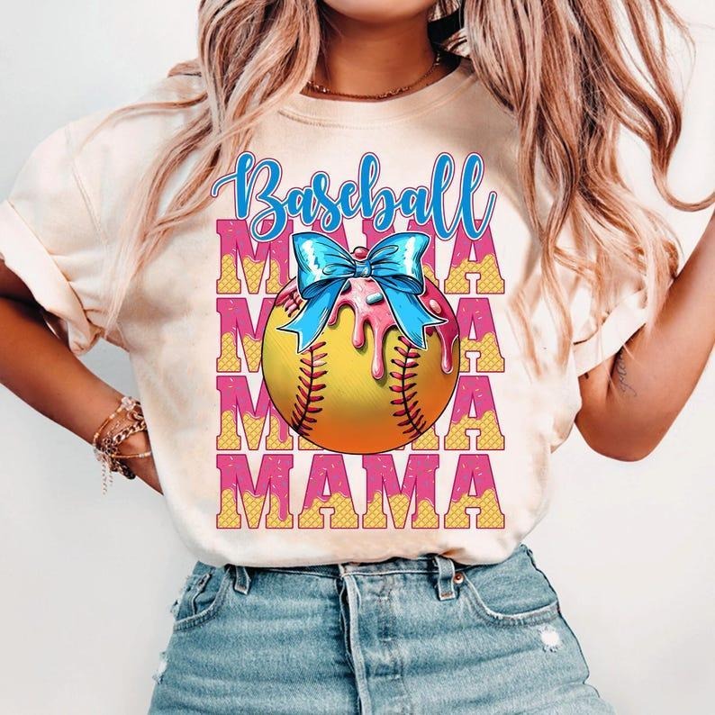 Trendy Baseball Mom Shirt, Dripping Ice Cream tshirt, Sporty Aesthetic Tee, shirt for women Hoodie, Sweatshirt