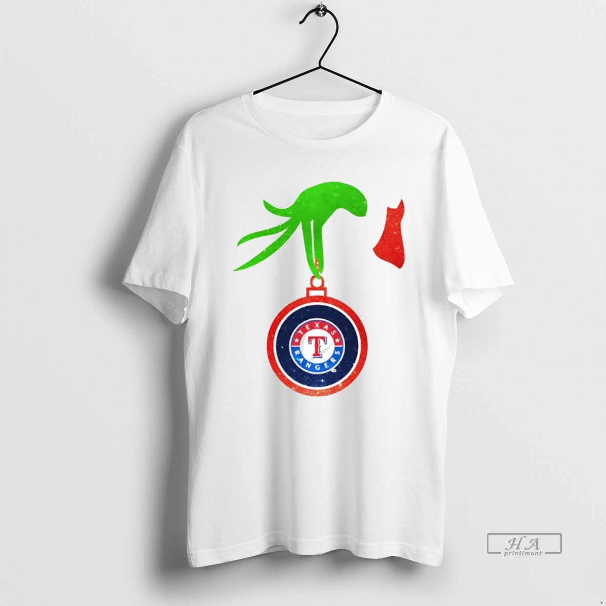 Trendy Grinch Hand Holding Texas Rangers Christmas