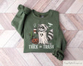 Trick Or Trash Sweatshirt, Ghost Raccoon Drinking Coffee Tshirt, Spooky Season Raccoon Tee, Halloween Raccoon Tshirt,...