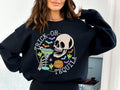 Trick or Tequila Skeleton Halloween Sweatshirt, Unisex Gildan Halloween Sweatshirt with Skull, Funny Drinking Sweatshirt...