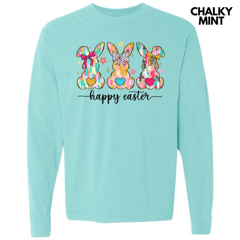 Triple Brushstroke Bunnies Long Sleeve Comfort Colors T-Shirt Hoodie, Sweatshirt | CiraTrend.com