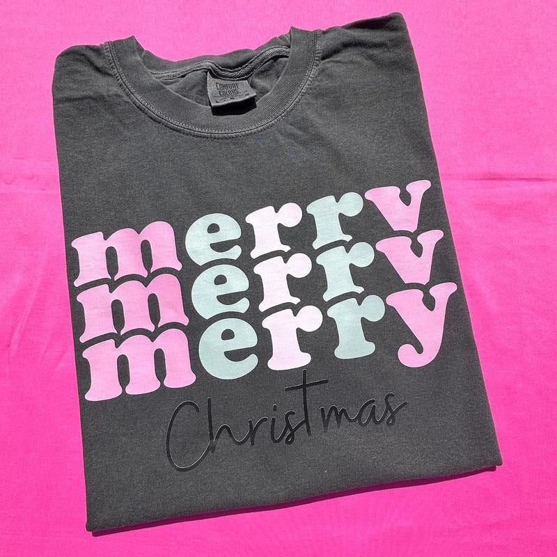 Triple Merry Christmas Comfort Colors T-Shirt 'NLB' Hoodie, Sweatshirt | CiraTrend.com