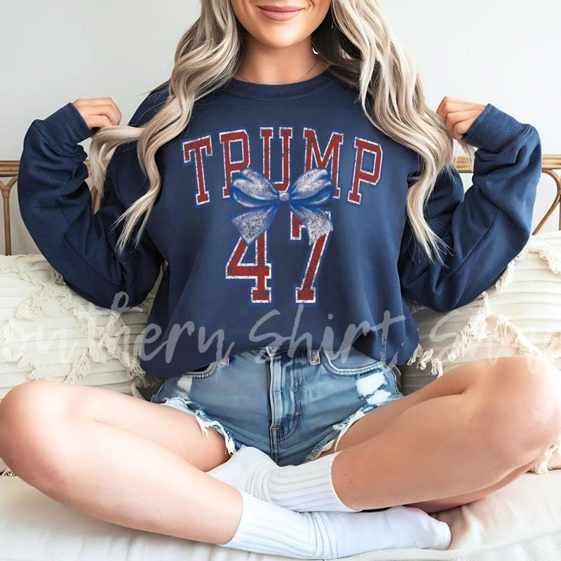 Trump 47 Bow Sweatshirt | Navy Sweatshirt T-Shirts, Hoodie | CiraTrend.com