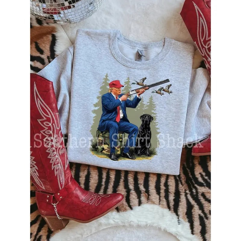 Trump Goes Duck Hunting Sweatshirt| Duck Sweatshirt T-Shirts, Hoodie | CiraTrend.com