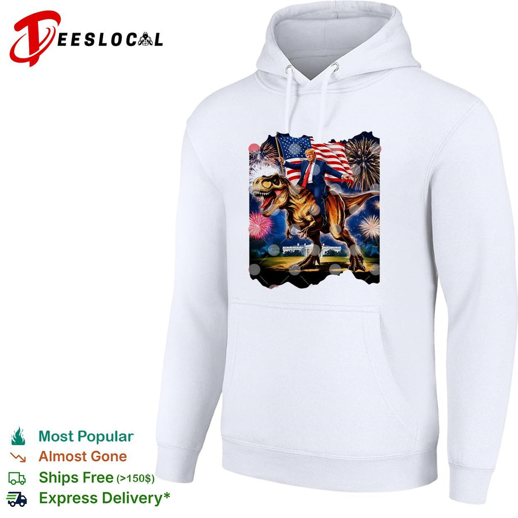 Trump Riding T-Rex American Flag Fireworks 4th Of July shirt