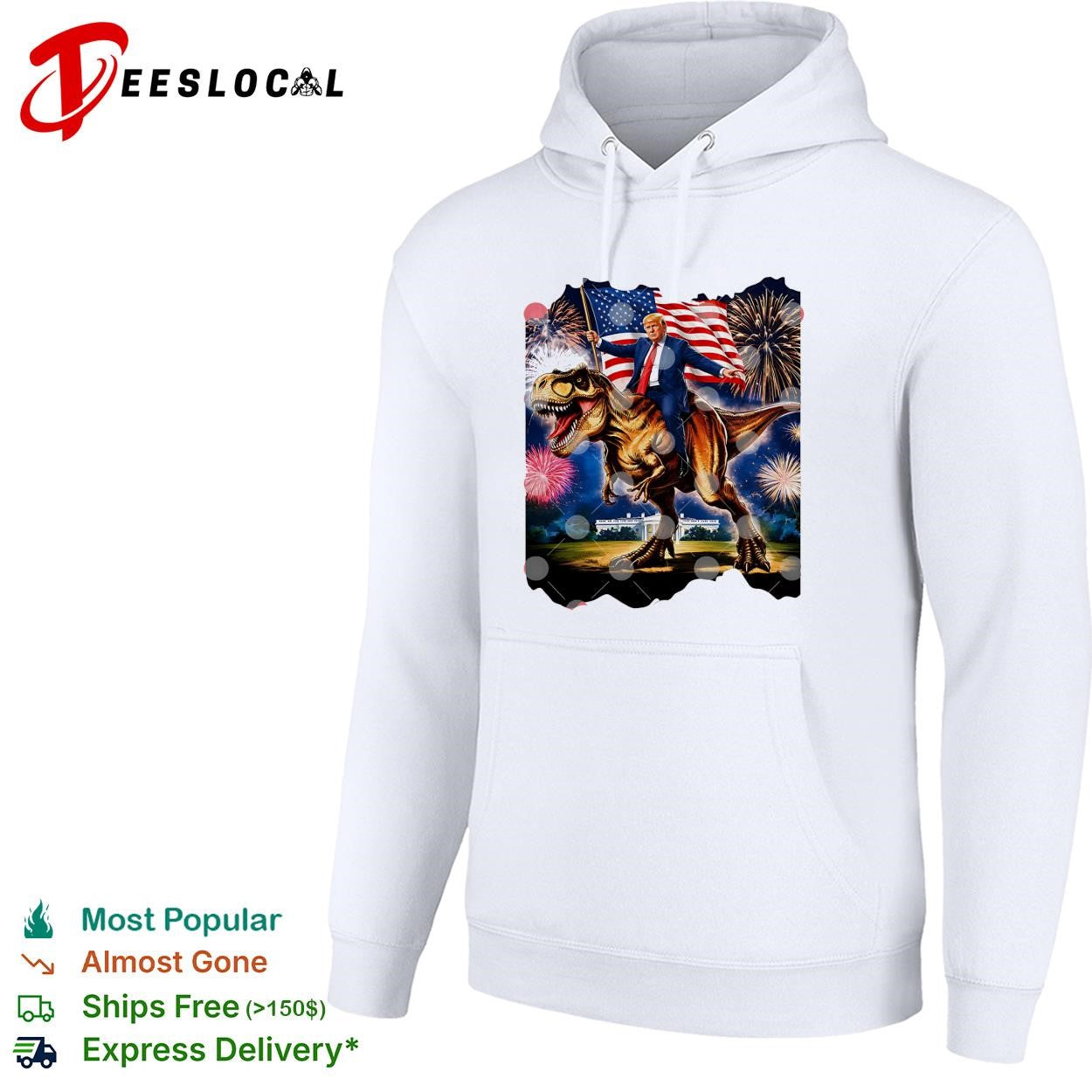 Trump Riding T-Rex American Flag Fireworks 4th Of July shirt
