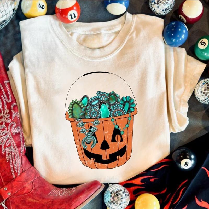 Turquoise Candy Bucket Halloween shirt, vintage halloween western graphic tees, western outfits women, women's graphic...