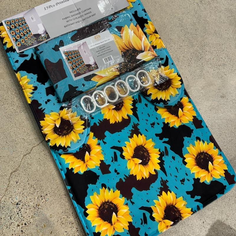 Turquoise Cow and Sunflower 15 piece Bath Set T-Shirts, Hoodie, Sweatshirt | CiraTrend.com