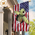 Turtle American Flag Cute Fourth Of July Flag Turtle Gifts For Her 2 Sides Garden House Flag