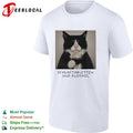 Tuxedo cat wine glass deadpan German caption shirt