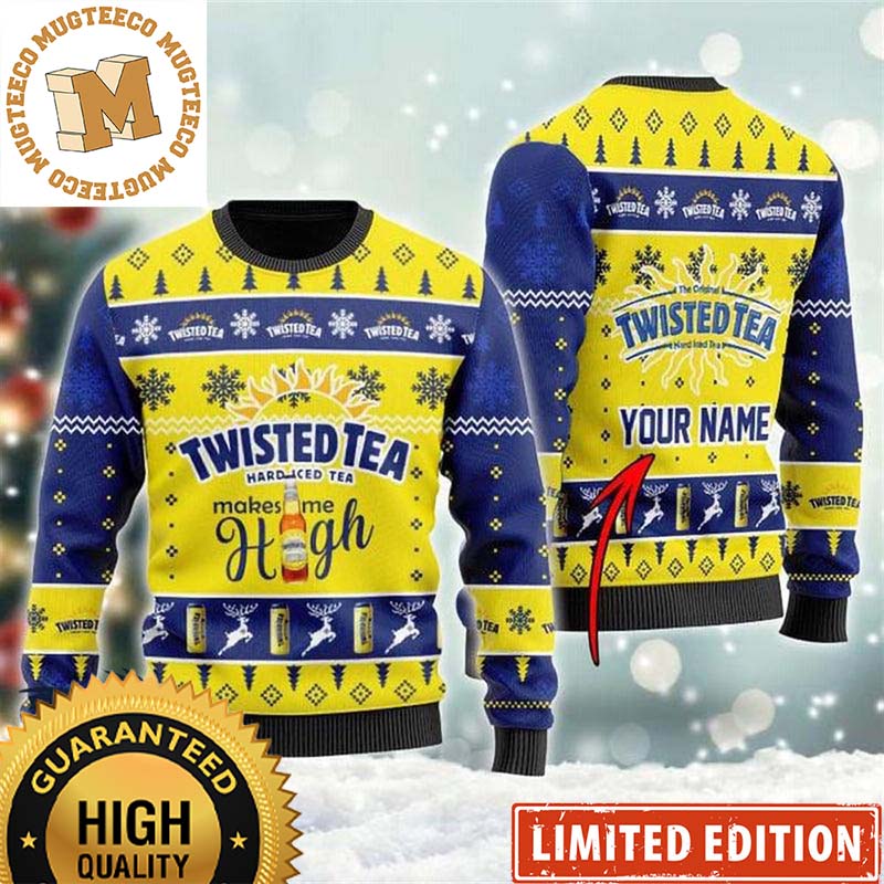 Twisted Tea Makes Me High Personalized Snowflakes Reindeer Knitting Christmas Ugly Sweater