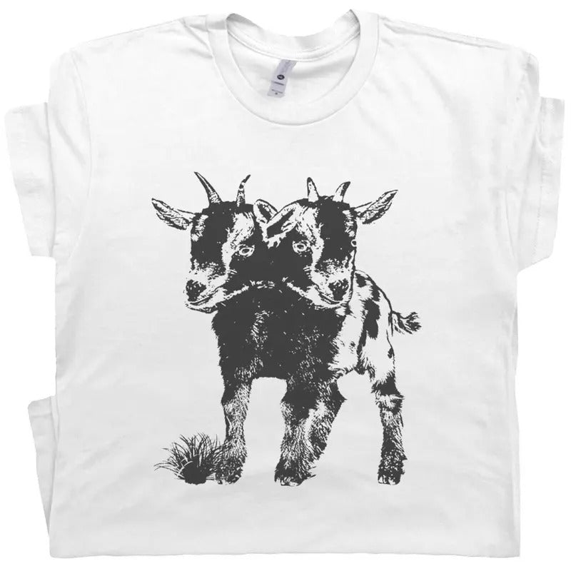 Two Headed Goat Shirt - Cute Goat Graphic T-Shirt Casual Menswear Hoodie, Sweatshirt | CiraTrend.com