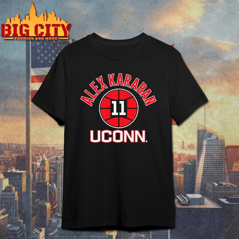 UConn Huskies Basketball Alex Karaban #11 name number ball shirt