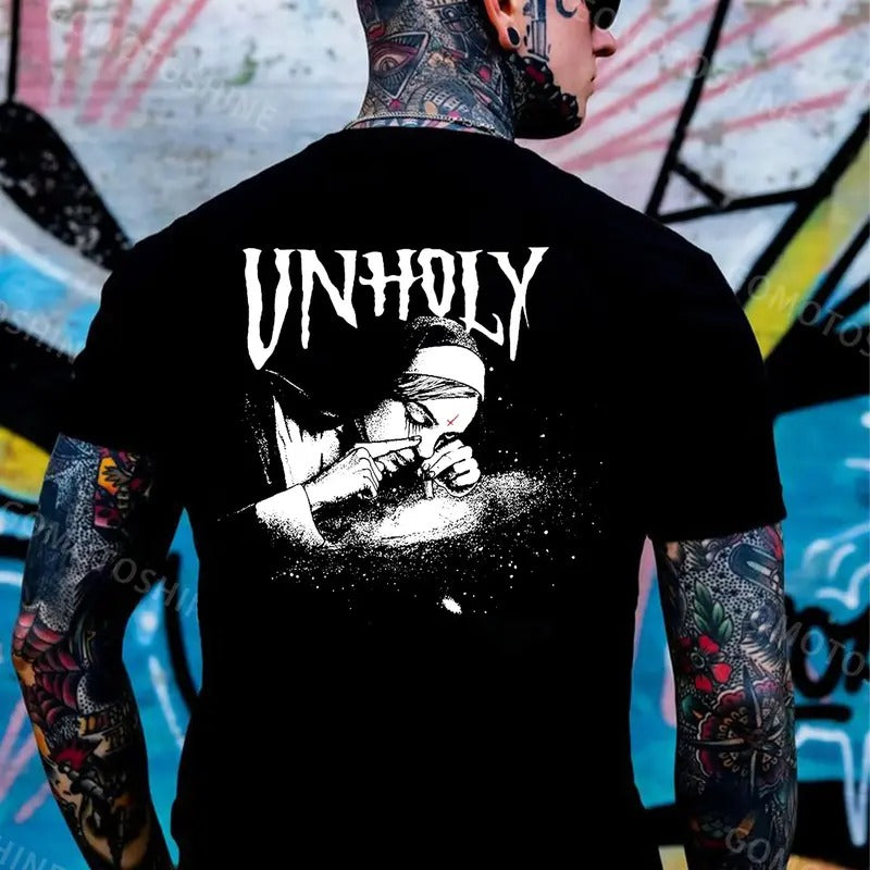 UNHOLY Nun Smoking Dark Style Black Print T-shirt Hoodie, Sweatshirt | CiraTrend.com