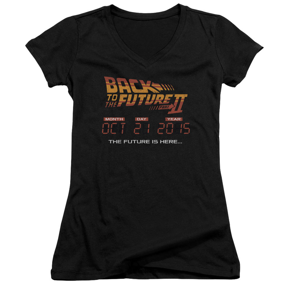 Back To The Future II Future Is Here Junior Sheer Cap Sleeve V-Neck Womens T Shirt Black Hoodie, Sweatshirt | CiraTrend.com