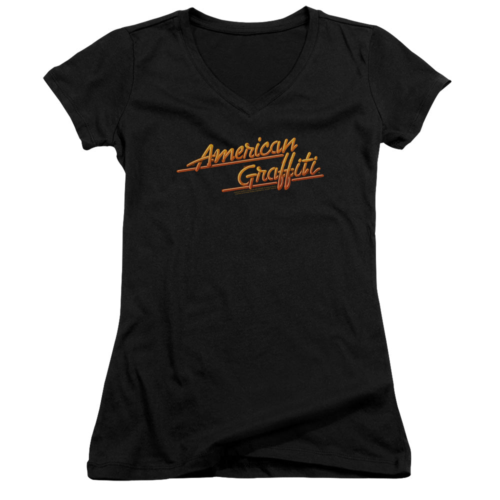 American Graffiti Neon Logo Junior Sheer Cap Sleeve V-Neck Womens T Shirt Black Hoodie, Sweatshirt | CiraTrend.com