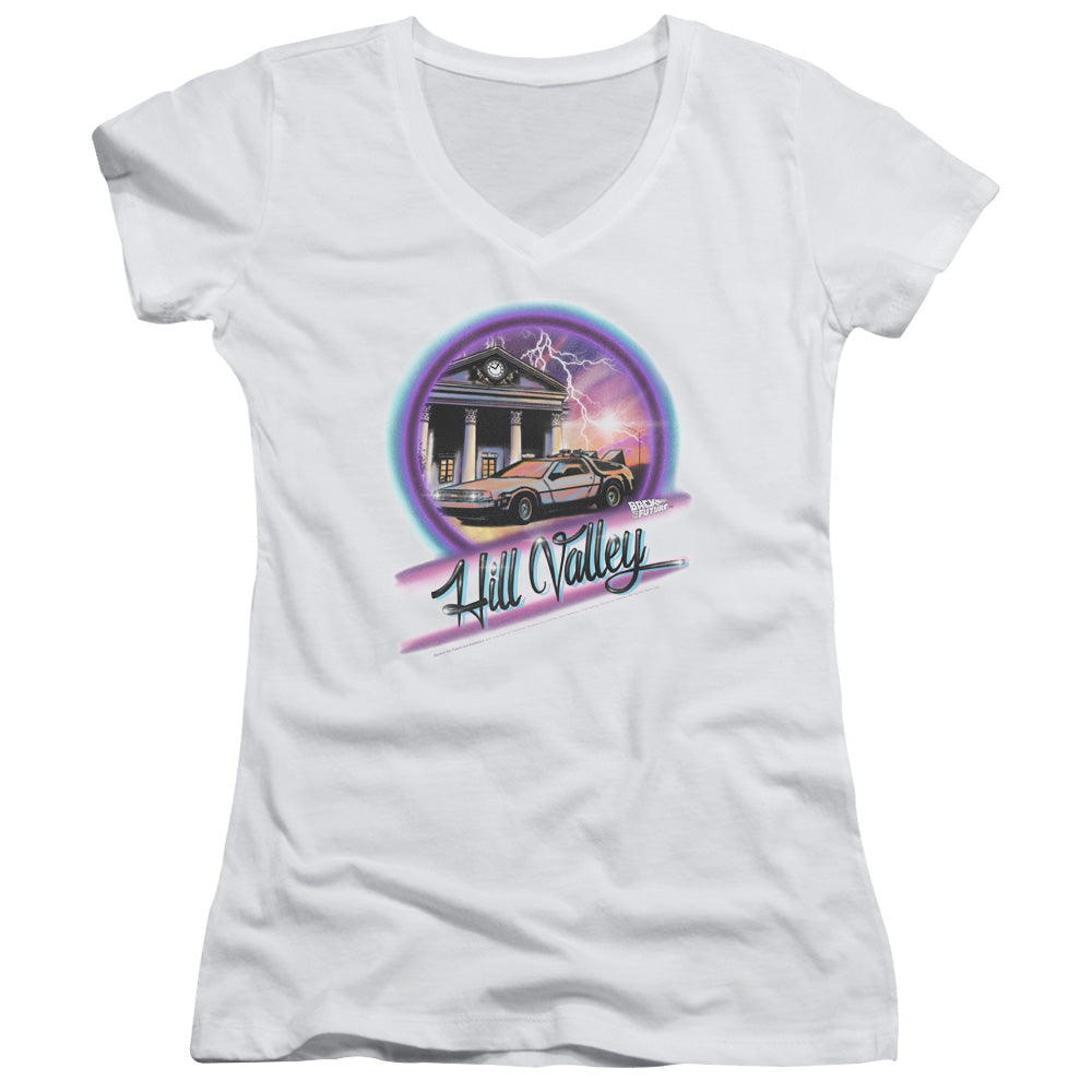 Back To The Future Ride Junior Sheer Cap Sleeve V-Neck Womens T Shirt White Hoodie, Sweatshirt | CiraTrend.com