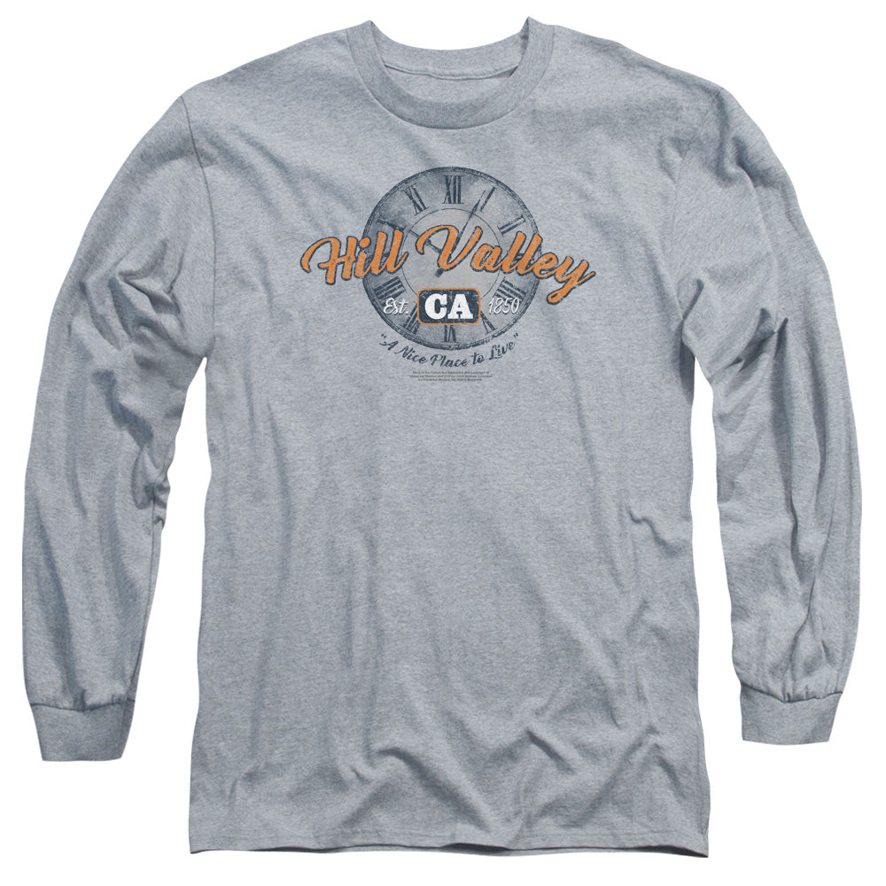 Back To The Future Hill Valley Mens Long Sleeve Shirt Athletic Heather Hoodie, Sweatshirt | CiraTrend.com (Image 1)