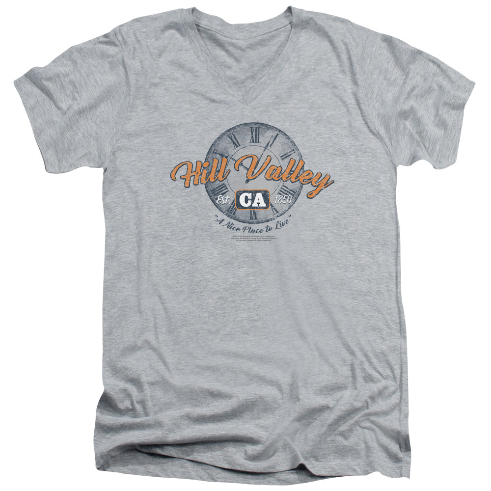 Back To The Future Hill Valley Mens Slim Fit V-Neck T Shirt Athletic Heather Hoodie, Sweatshirt | CiraTrend.com