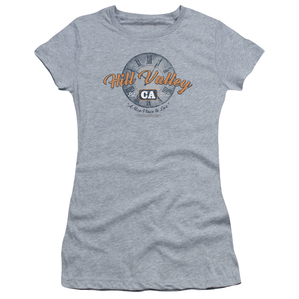 Back To The Future Hill Valley Junior Sheer Cap Sleeve Womens T Shirt Athletic Heather Hoodie, Sweatshirt | CiraTrend.com