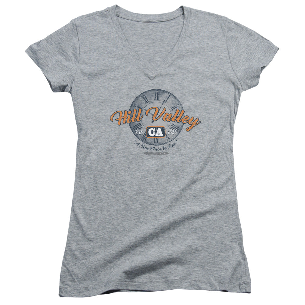 Back To The Future Hill Valley Junior Sheer Cap Sleeve V-Neck Womens T Shirt Athletic Heather Hoodie, Sweatshirt