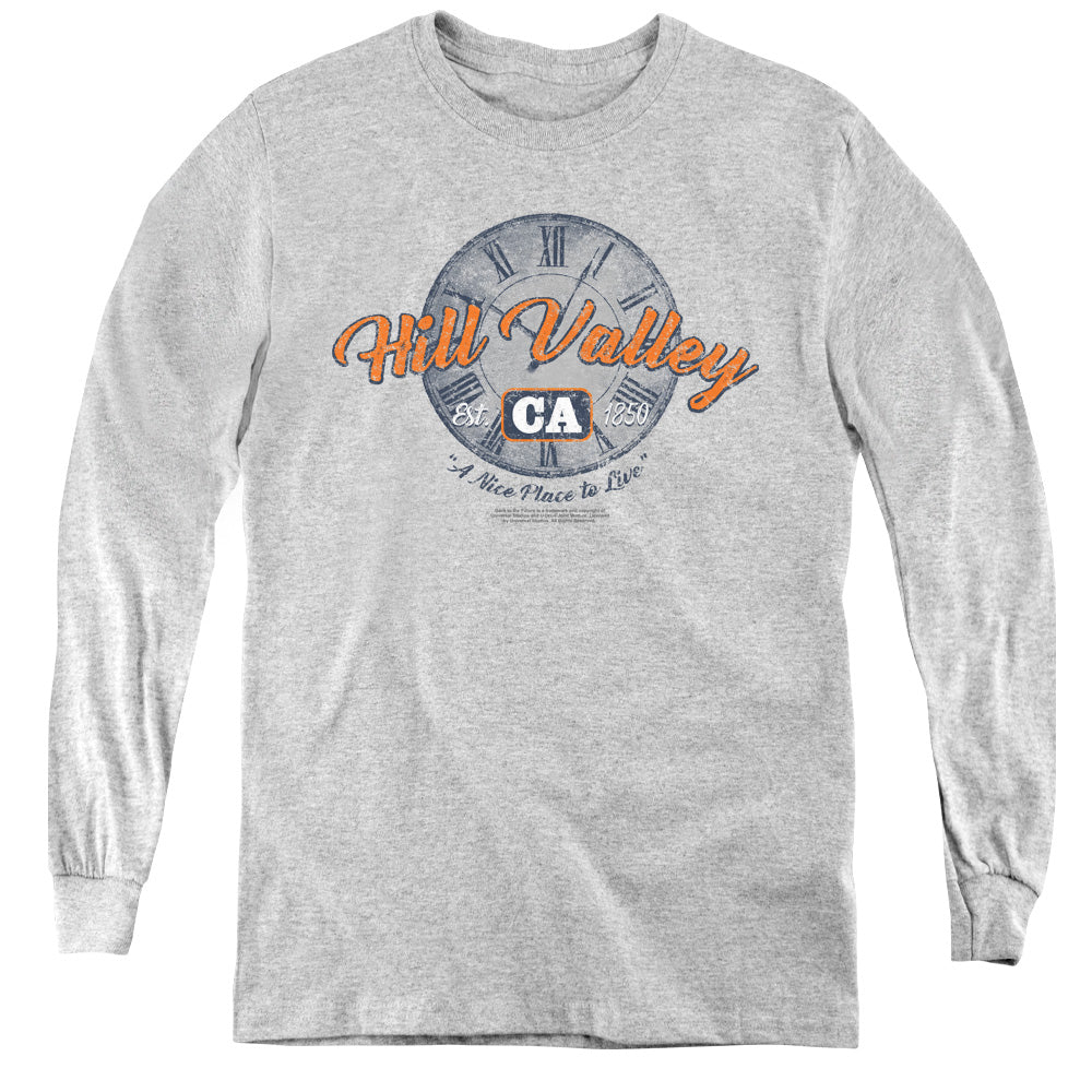 Back To The Future Hill Valley Long Sleeve Kids Youth T Shirt Athletic Heather Hoodie, Sweatshirt | CiraTrend.com