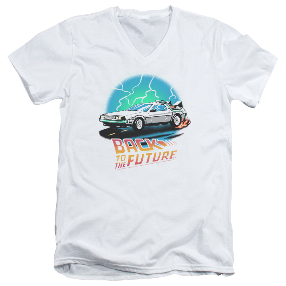 Back To The Future Airbrush Mens Slim Fit V-Neck T Shirt White Hoodie, Sweatshirt | CiraTrend.com