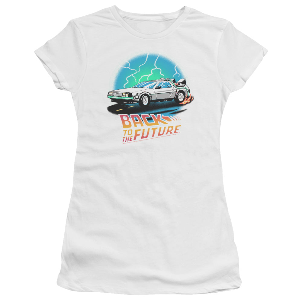 Back To The Future Airbrush Junior Sheer Cap Sleeve Womens T Shirt White Hoodie, Sweatshirt | CiraTrend.com