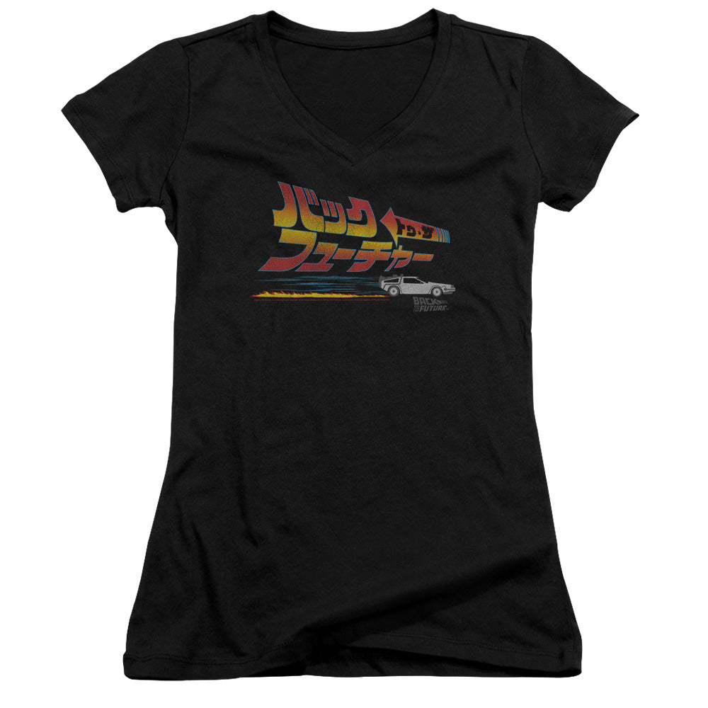 Back To The Future Japanese Delorean Junior Sheer Cap Sleeve V-Neck Womens T Shirt Black Hoodie, Sweatshirt | CiraTrend.com
