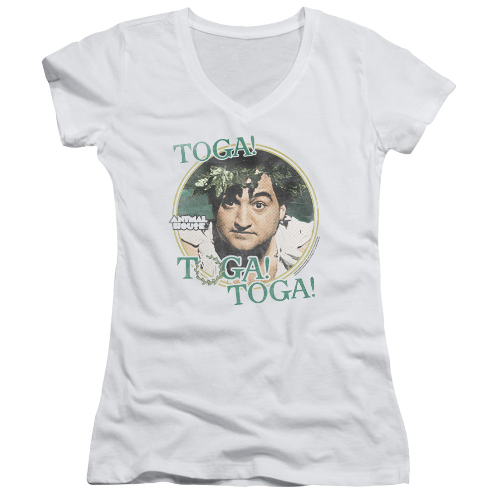 Animal House Toga Junior Sheer Cap Sleeve V-Neck Womens T Shirt White Hoodie, Sweatshirt | CiraTrend.com
